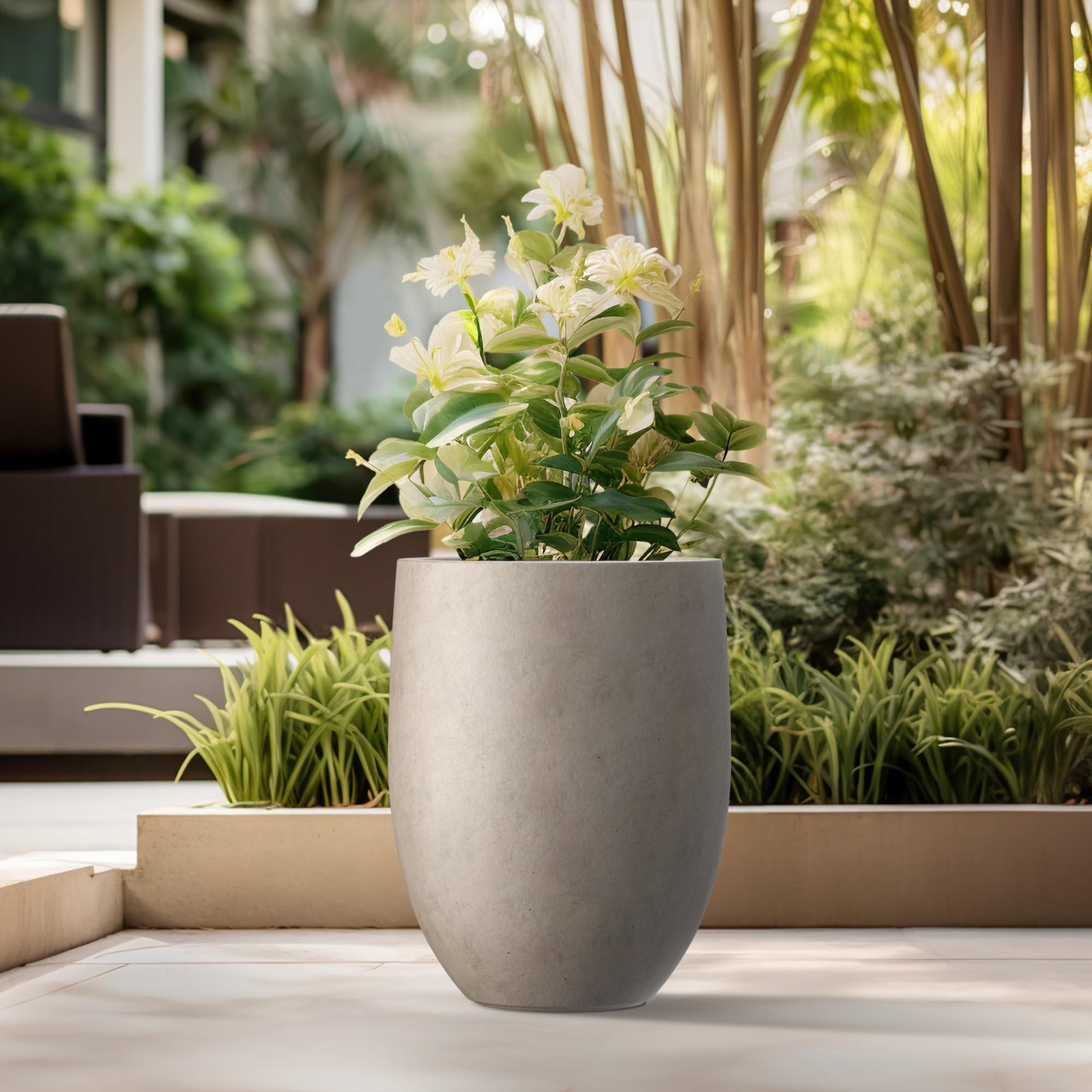 Kante Tall Concrete Planter, 21.7" Modern Floor Pot for Plants - Image 6