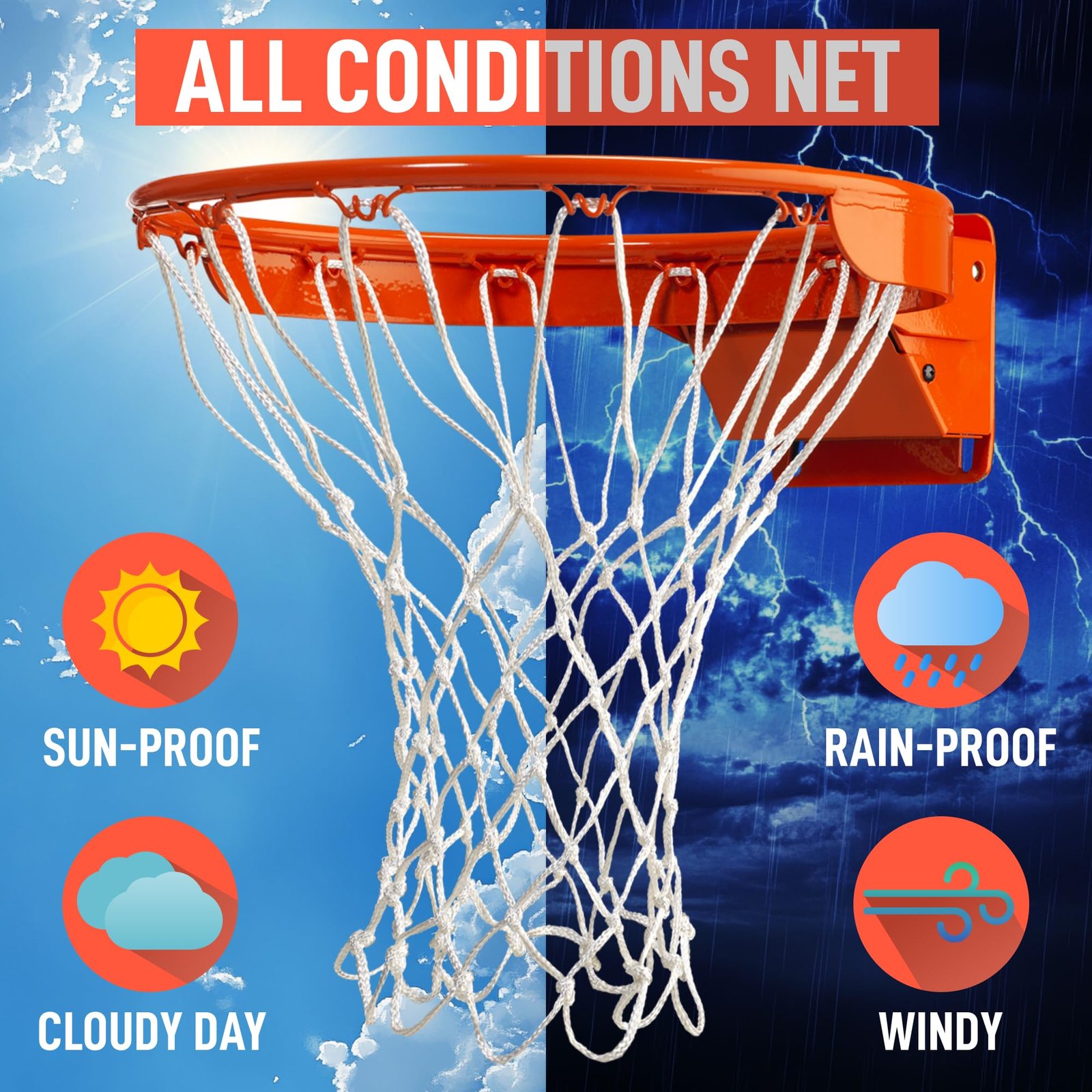 Basketball Net Replacement Heavy Duty - 12 Loop All Weather Hoop Net - Image 2