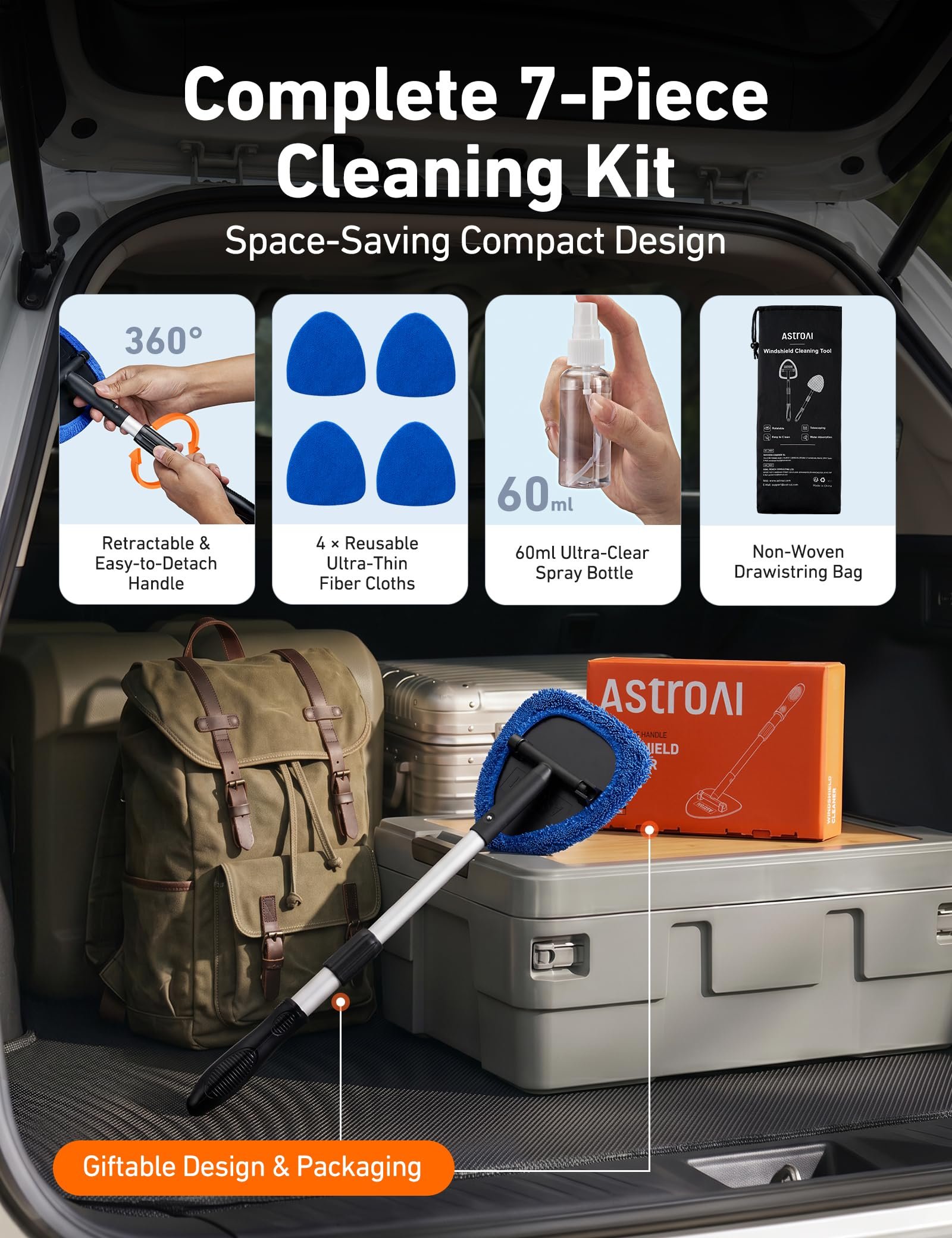 AstroAI 21" Extra-Long Windshield Cleaner Tool & Car Interior Detailing Kit - Image 9
