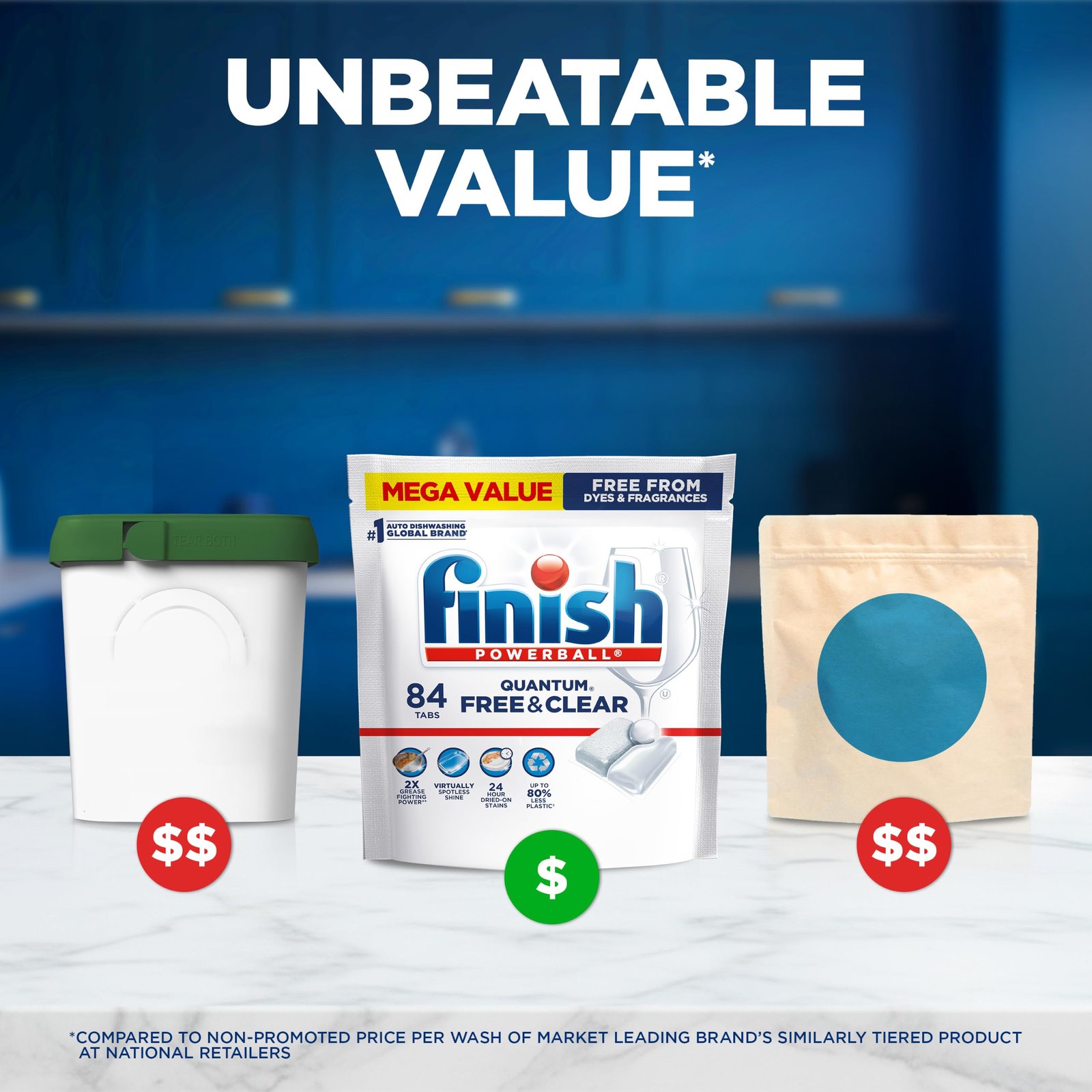 Finish Free & Clear Dishwasher Pods, Dye & Fragrance Free Detergent, 84 ct. - Image 3