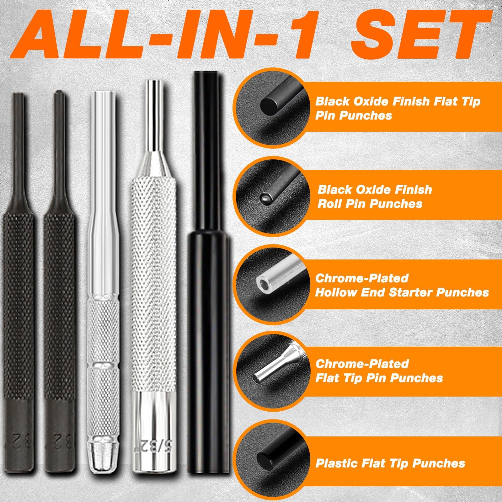 BESTNULE 26pc Roll Pin Punch Set with Bench Block & Pivot Pin Tool & Hammer - Image 8