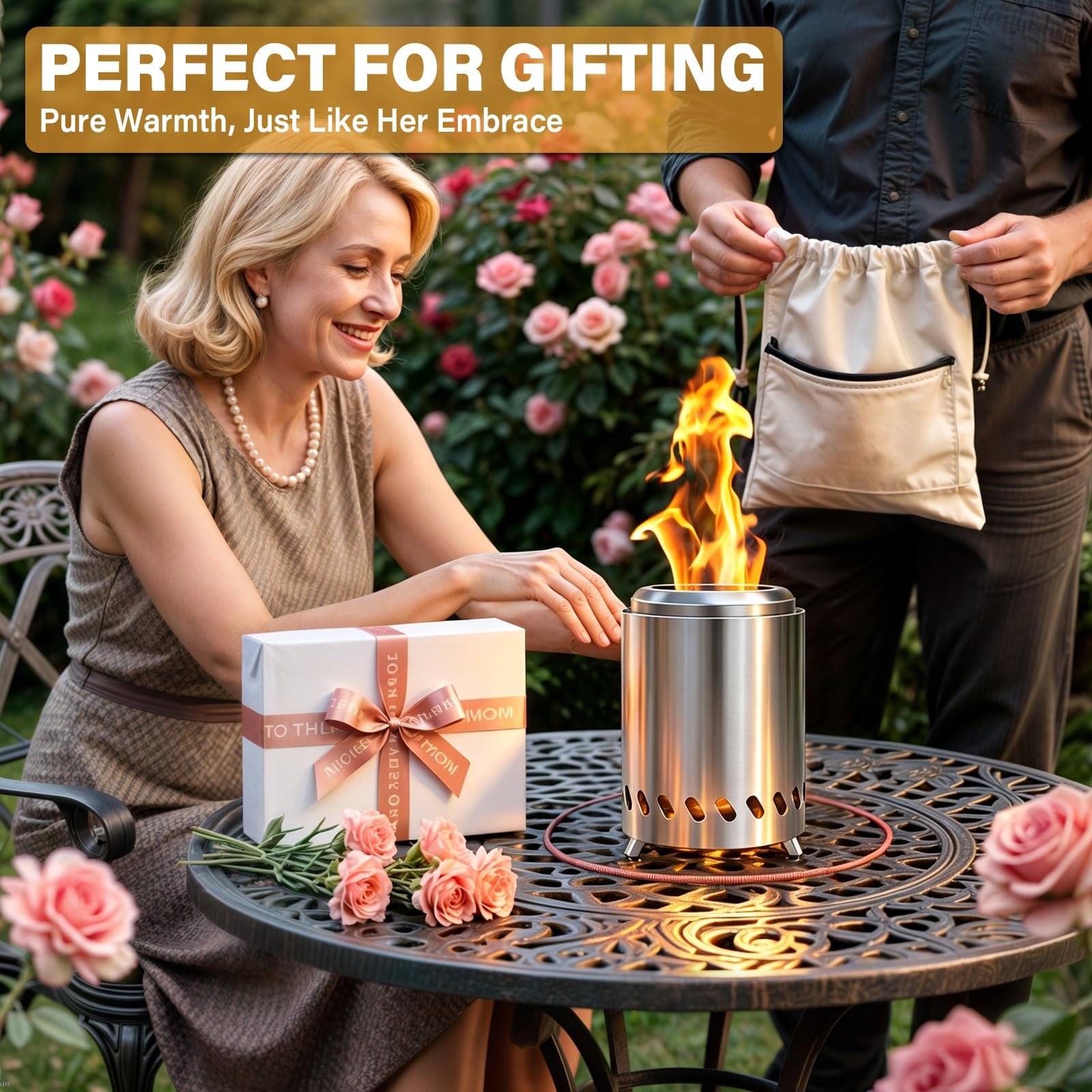 HGD Tabletop Fire Pit, Smokeless Firepit Outdoor, Mini Fire Pit for with Carry Bag for Camping Backyard Patio Garden Picnic, Silver - Image 9