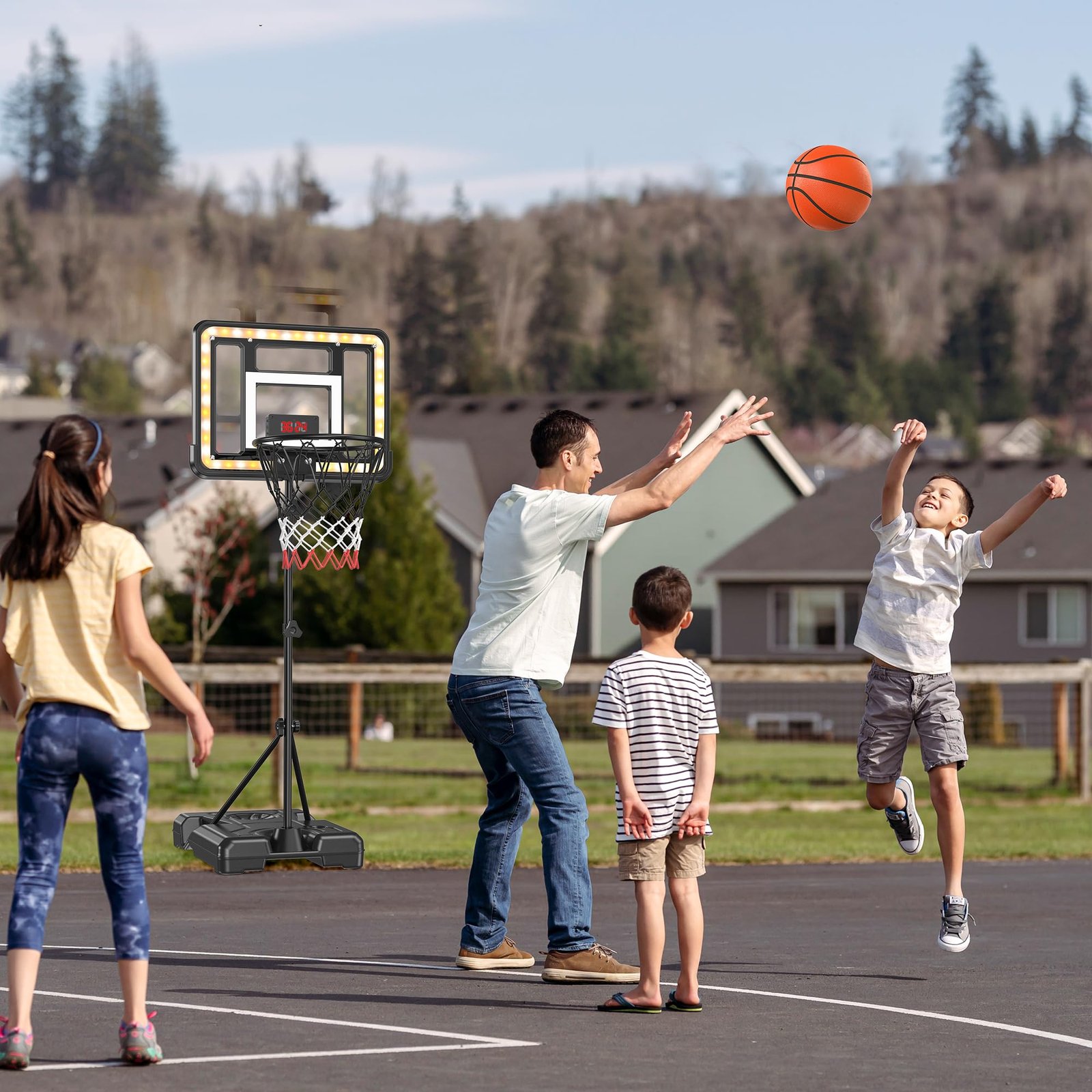 Kids Indoor Basketball Hoop with Scoreboard & Timer,Toddler Adjustable Height 3ft-5.8ft Basketball Hoop with Stand Goal Toy for Outdoor Backyard,Sports Game Play for Boys Age 3 4 5 6 7 8 - Image 8