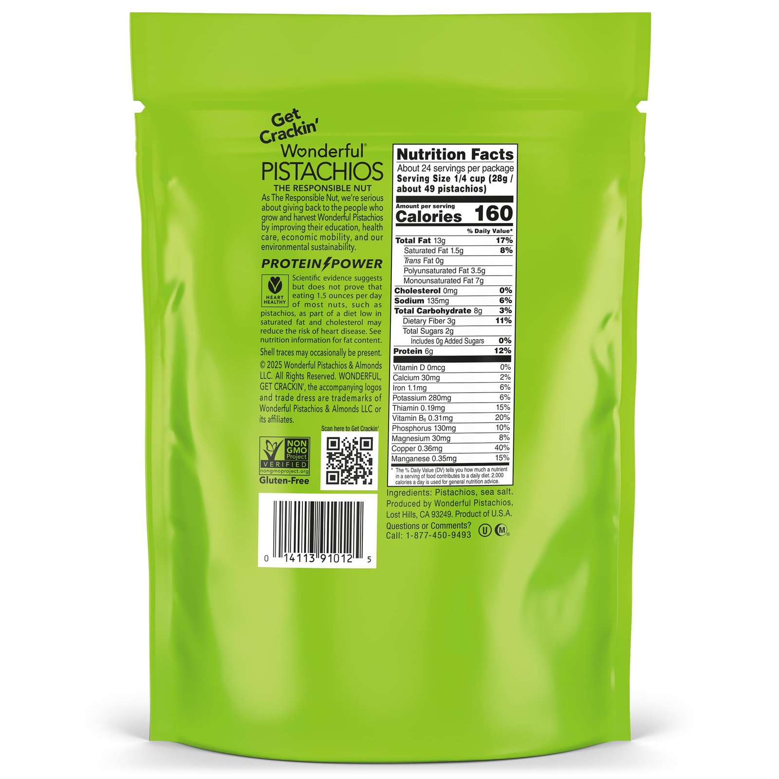 Wonderful Pistachios No Shells, Roasted & Salted Nuts, 24 Ounce Bag - Image 2