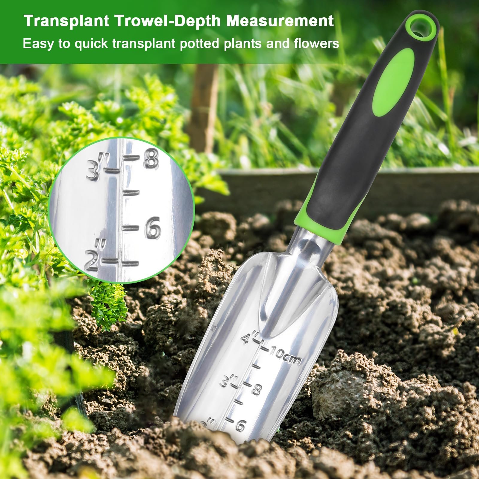 Garden Tools Set, 3 Pack Garden Shovel, Transplant Trowel, Hand Rake Green - Image 5