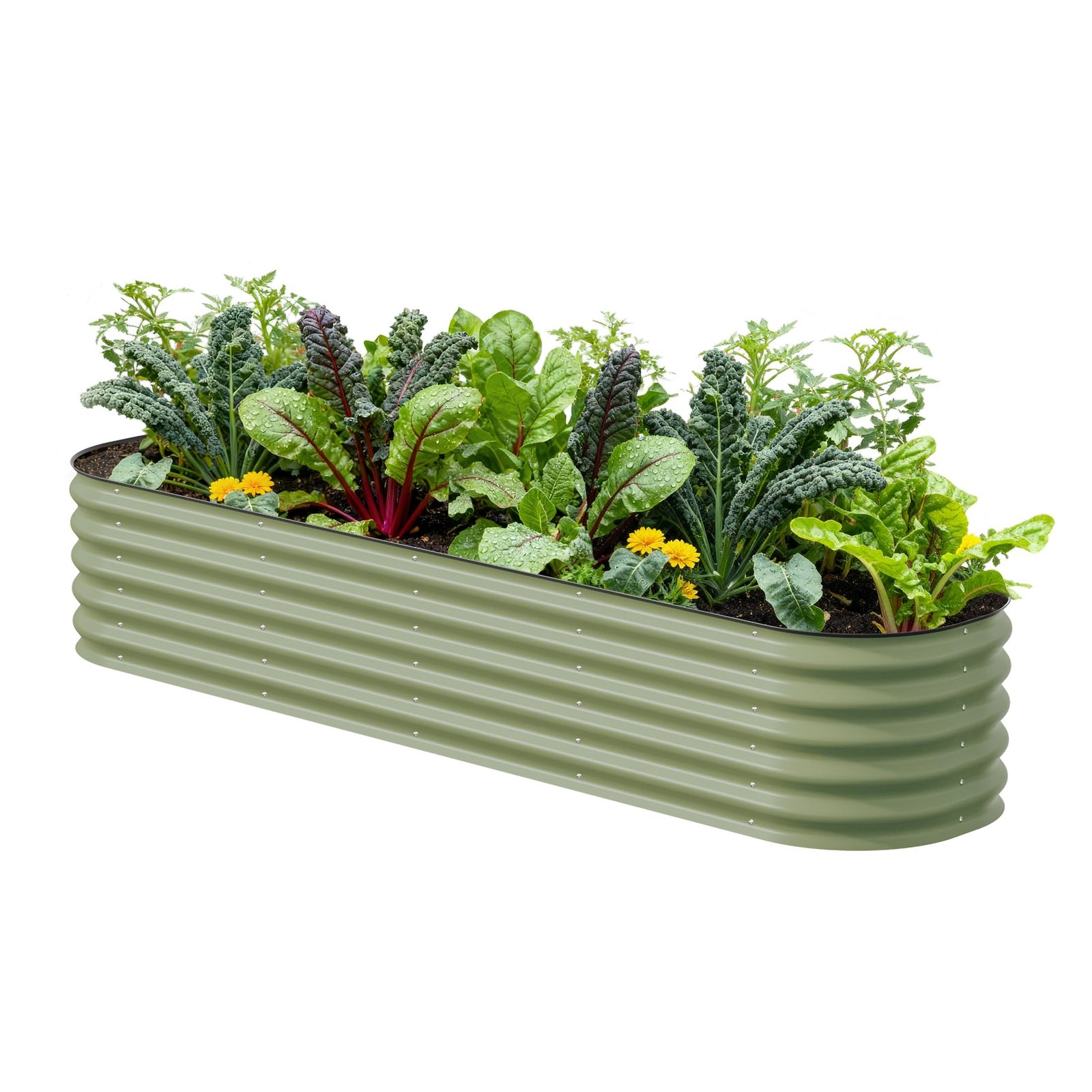 Vego garden Raised Garden Bed Kits, 17" Tall 9 in 1 8ft X 2ft Metal Raised Planter Bed for Vegetables Flowers Ground Planter Box-Olive Green