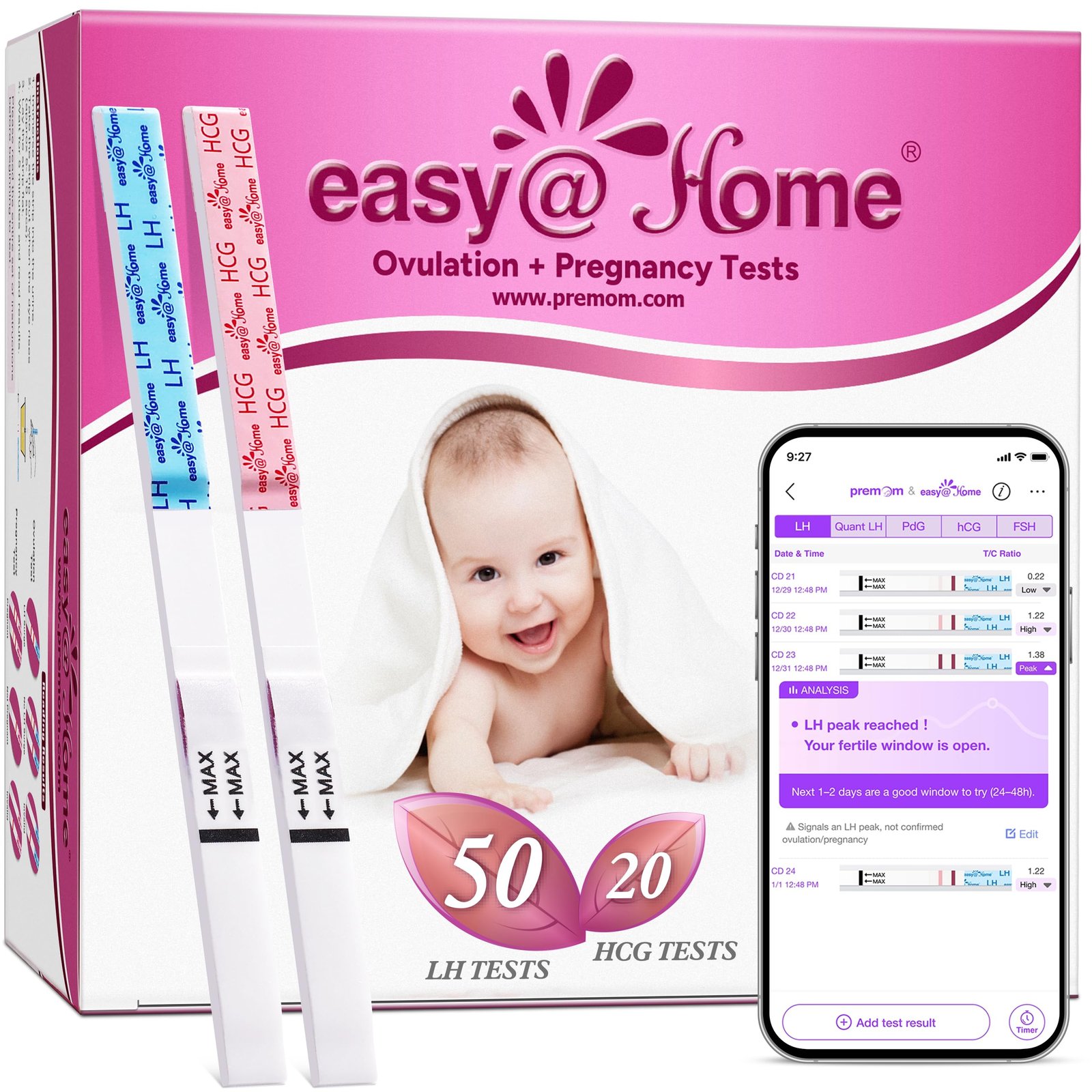 easy@Home 50 Ovulation Test Strips and 20 Pregnancy Test Strips Combo Kit