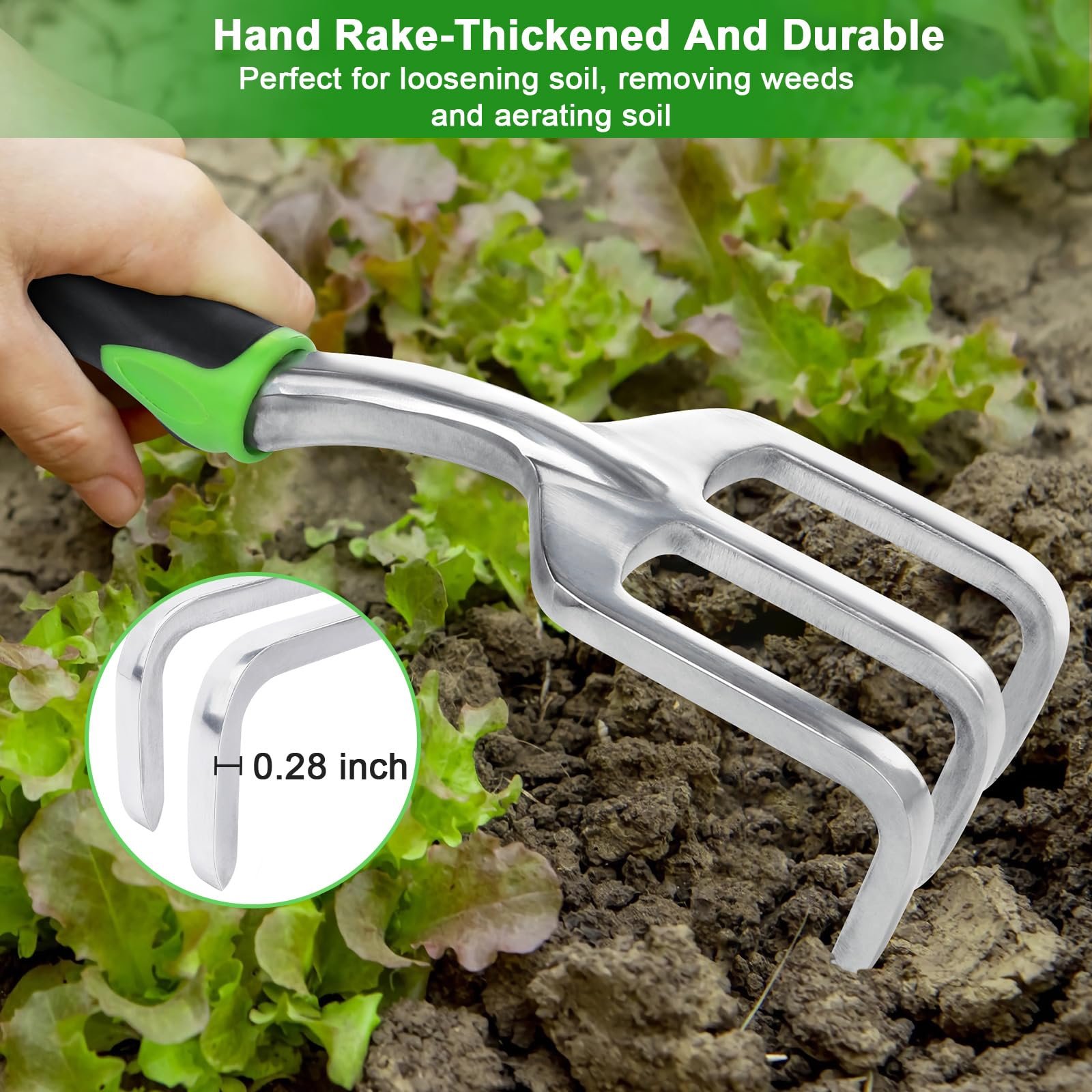 Garden Tools Set, 3 Pack Garden Shovel, Transplant Trowel, Hand Rake Green - Image 6