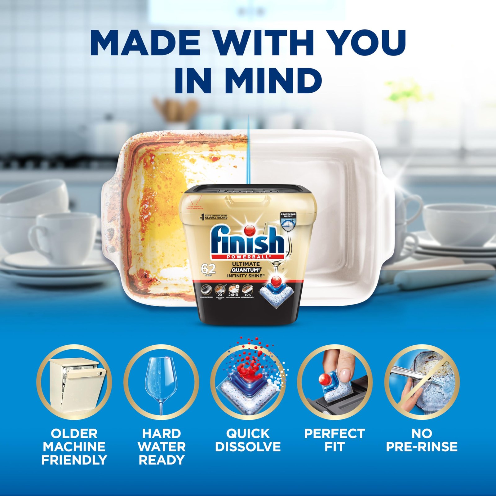 Finish Ultimate Quantum Dishwasher Pods, Infinity Shine, Fresh Scent, 62ct - Image 7