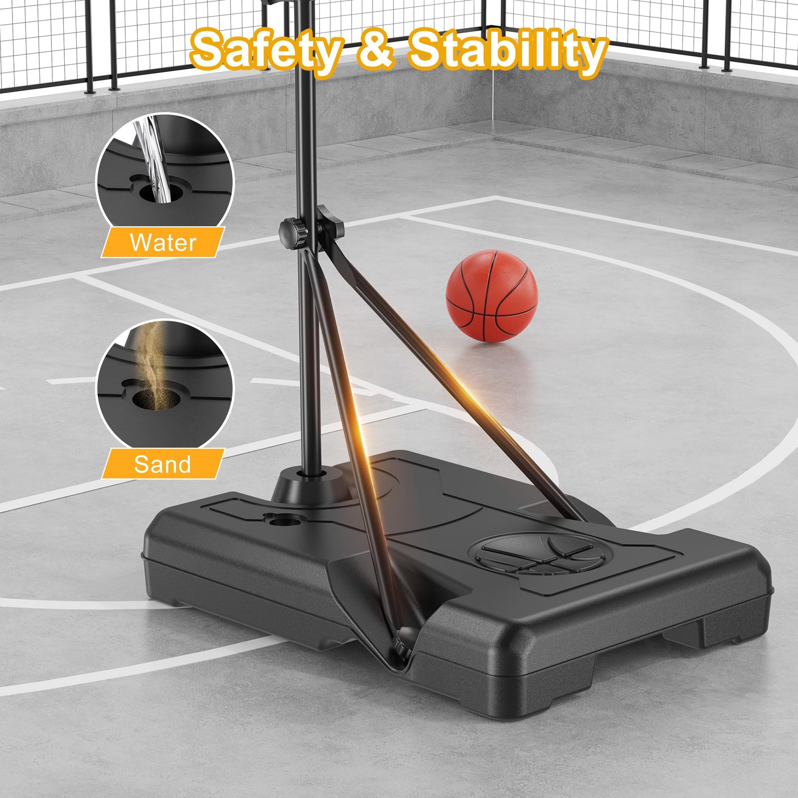 Kids Indoor Basketball Hoop with Scoreboard & Timer,Toddler Adjustable Height 3ft-5.8ft Basketball Hoop with Stand Goal Toy for Outdoor Backyard,Sports Game Play for Boys Age 3 4 5 6 7 8 - Image 9