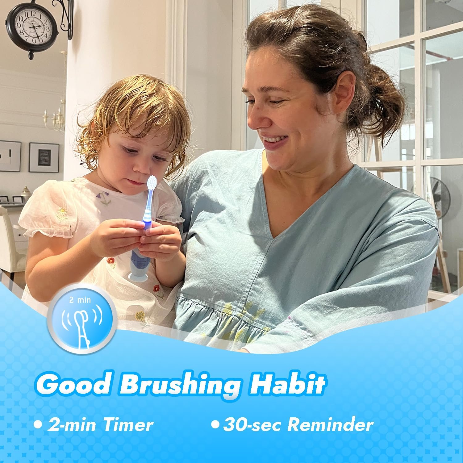 Papablic Toddler Sonic Electric Kids Toothbrush for Ages 1-3, Blue Penguin - Image 4