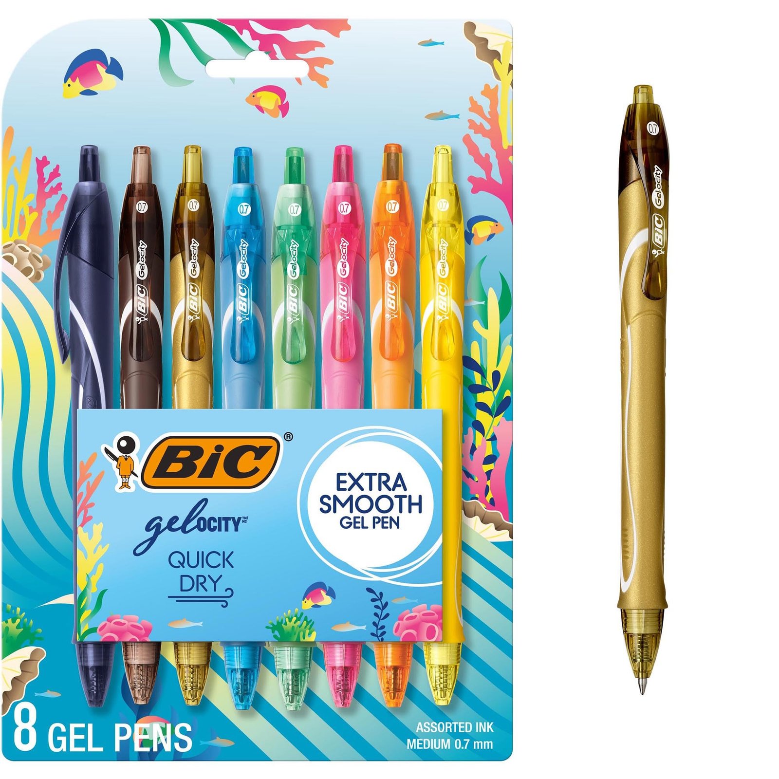 BIC Gelocity Quick Dry Ocean Themed Gel Pen Set, Medium Point, 0.7mm