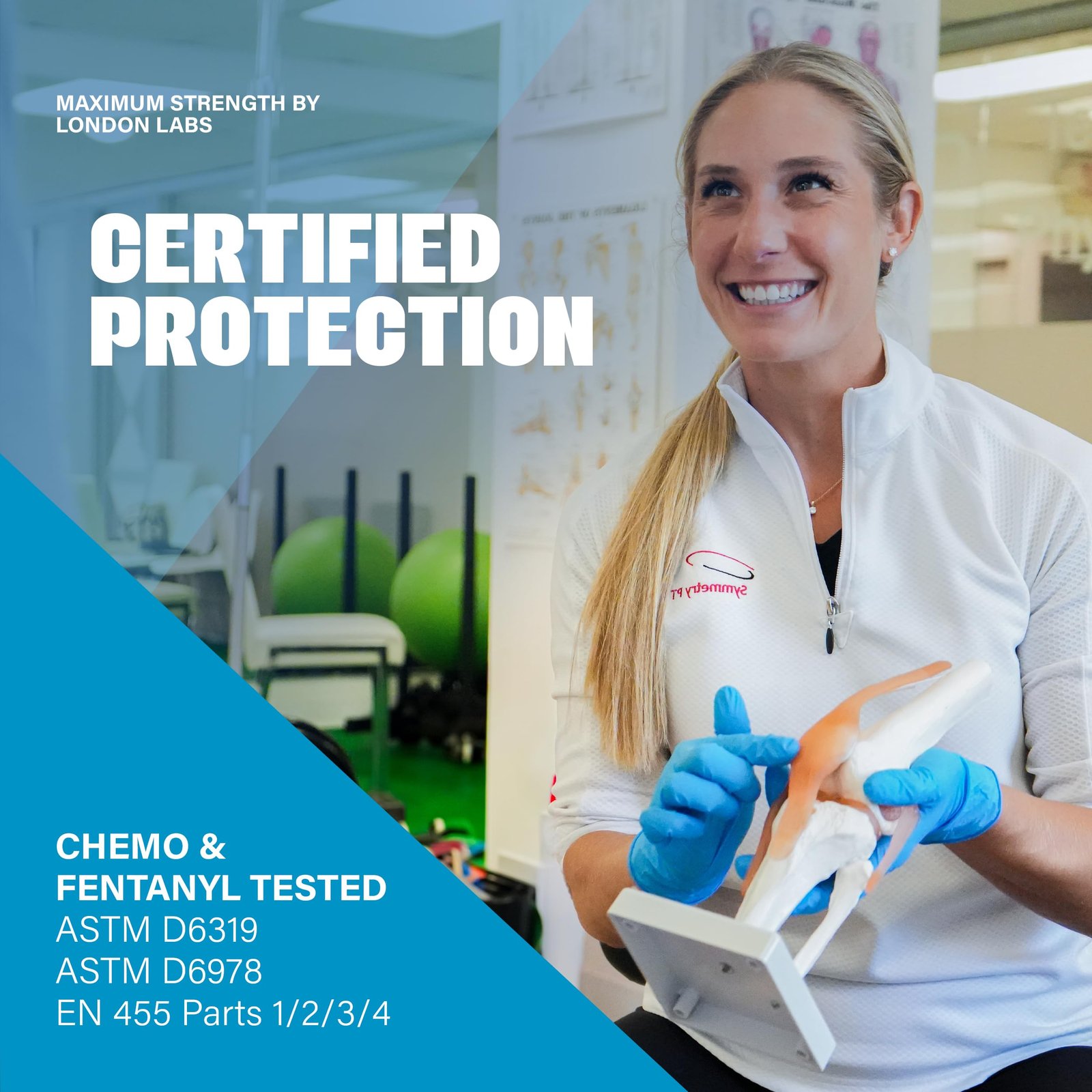 London Labs Synsafe 4 Mil - Blue Nitrile Exam Gloves –Disposable Latex Free & Powder Free – Extra Strong, Rubber Gloves – First Aid Kit, Medical, EMT, Cleaning, Cooking | Pack of (100 ct) - Image 3