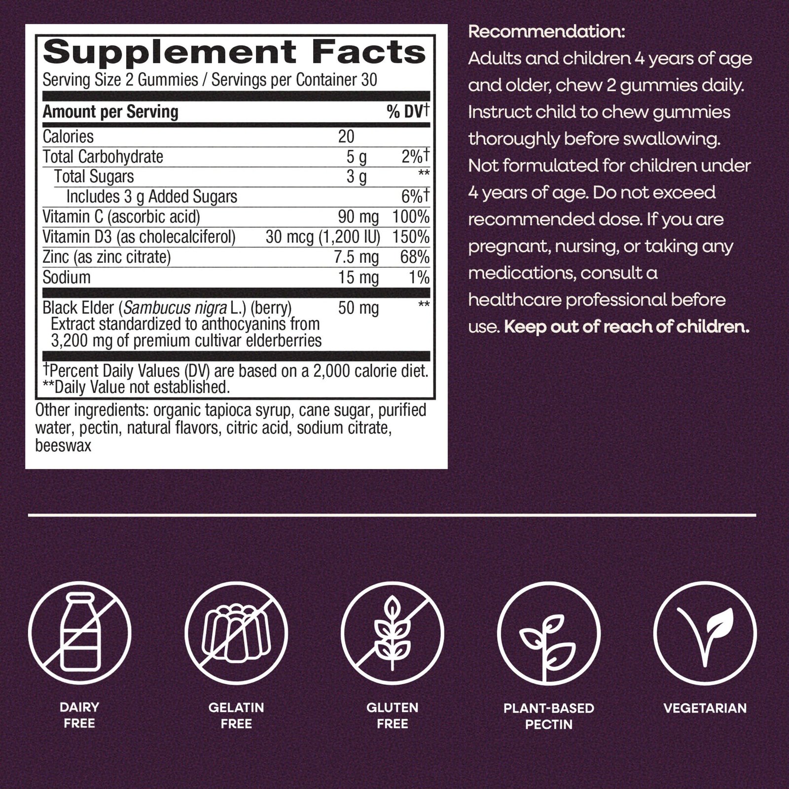 Nature's Way Sambucus Elderberry Gummies for Immune Support* Ages 4+, 60 ct - Image 7
