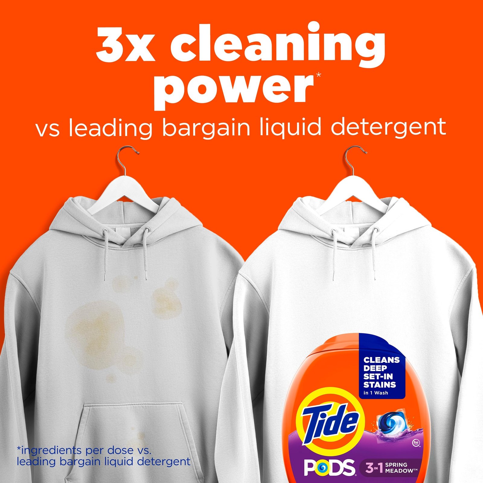 Tide PODS laundry detergent pacs, 3-in-1 Stain Remover, Odor Fighter, Color Protector, 112 Count, HE compatible, Spring Meadow Scent - Image 2