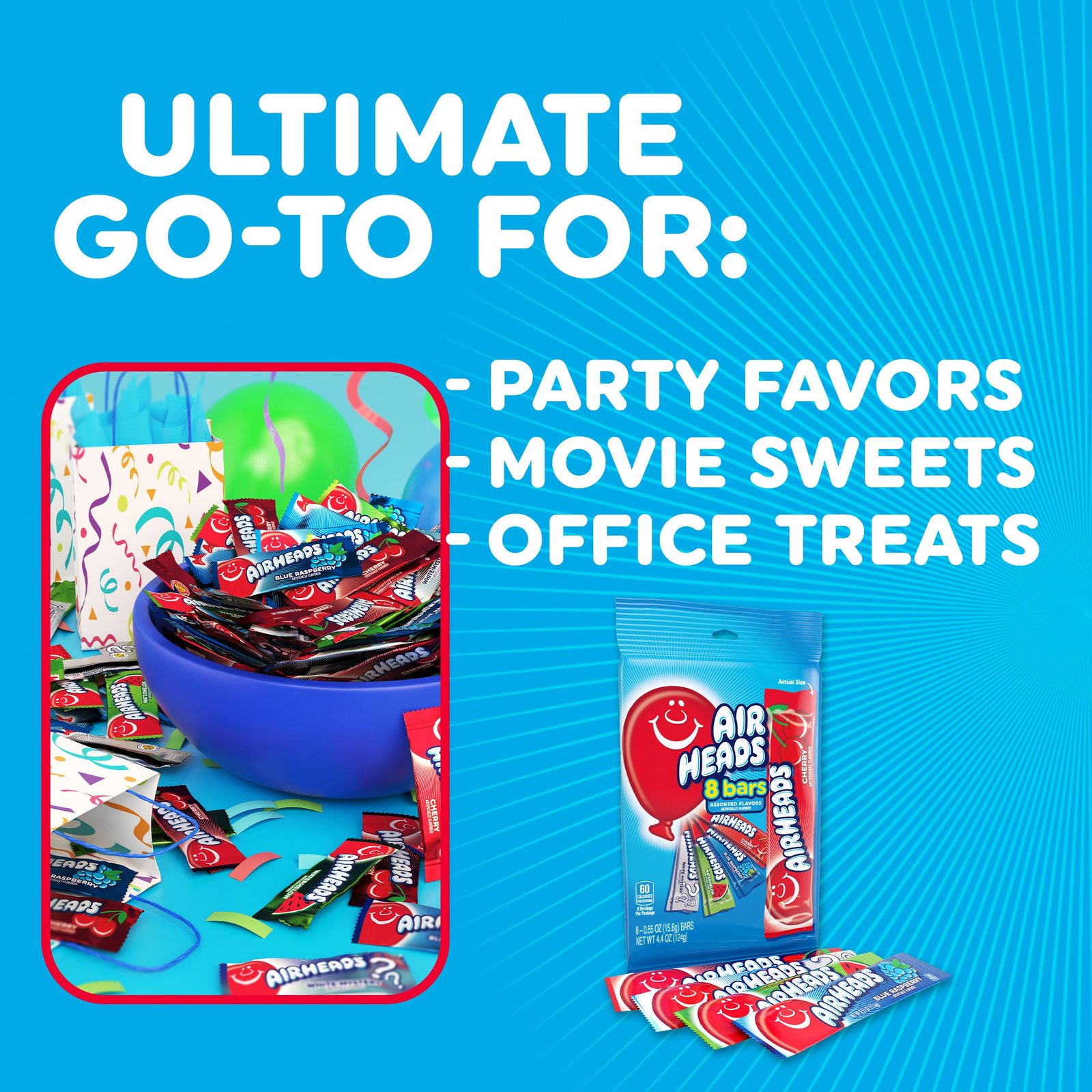 Airheads Full-Size Candy Bars, Assorted Taffy Variety Pack, 60 Count Box - Image 8