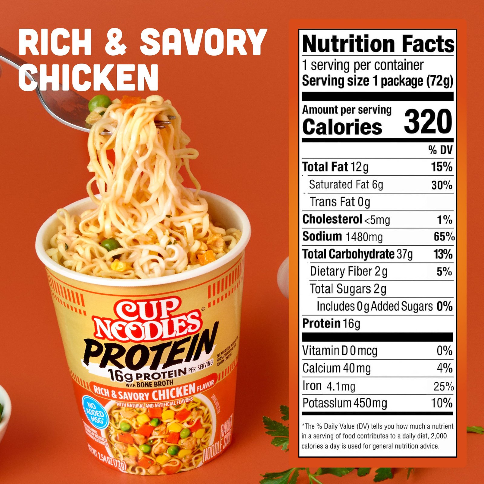 Nissin Cup Noodles Protein Ramen, Chicken Flavor with Bone Broth, 16g Protein, 2.54 Ounce Cup (Pack of 6) - Image 4